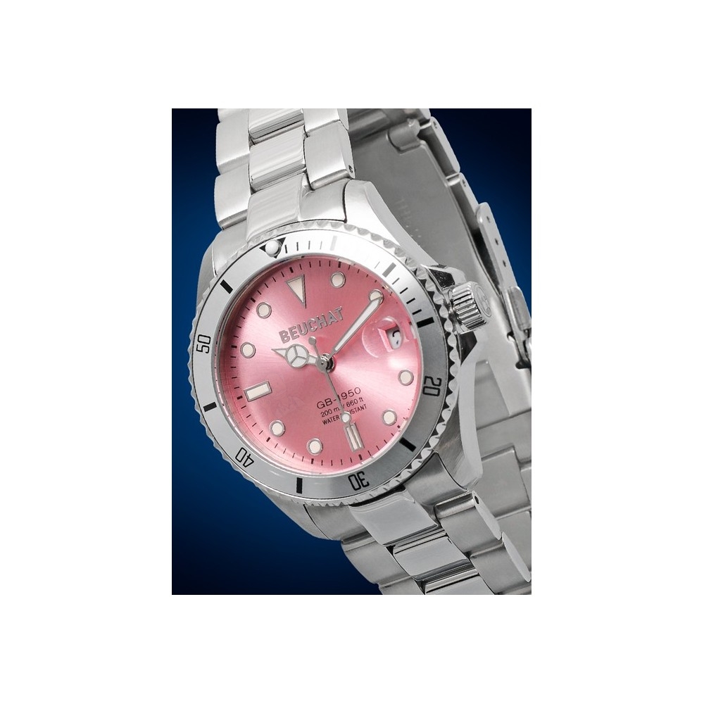 Montre Femme BEUCHAT B-330 - Cadran Noir, Bracelet Acier, étanche 100m, Aiguilles Lumineuses - Occasion Fonctionnelle