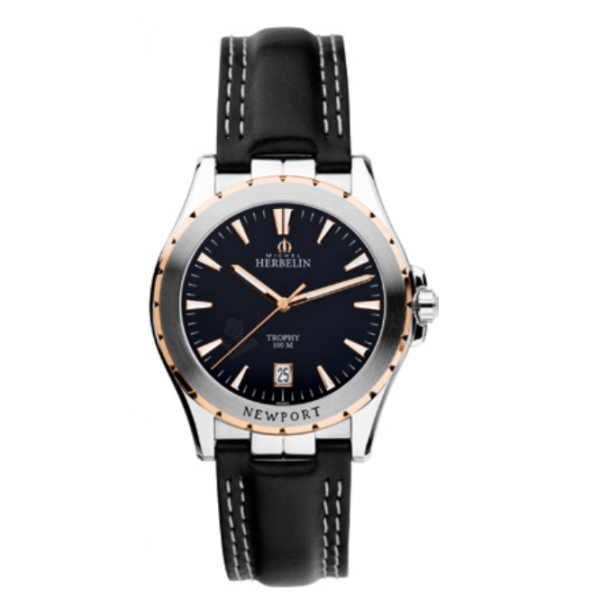 Bracelet cuir Michel Herbelin - NEWPORT TROPHY - 12275 / 20E275-NOIR-18-Bracelet Montre Cuir-AtelierNet