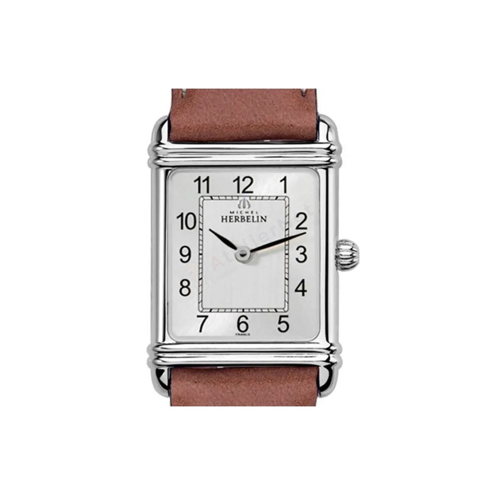 Montre Homme Michel Herbelin Art Deco - Cadran Gris Bracelet Cuir Marron