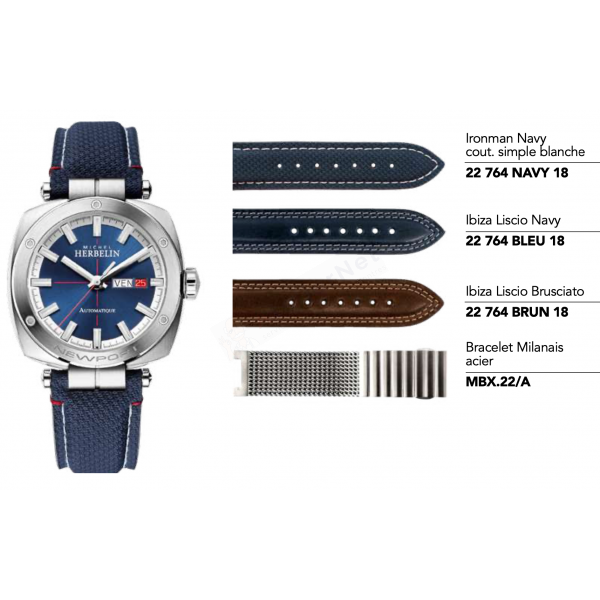 Bracelets Michel Herbelin - NEWPORT HERITAGE - 1764 / Ironman Navy couture simple blanche 22-764-NAVY-18