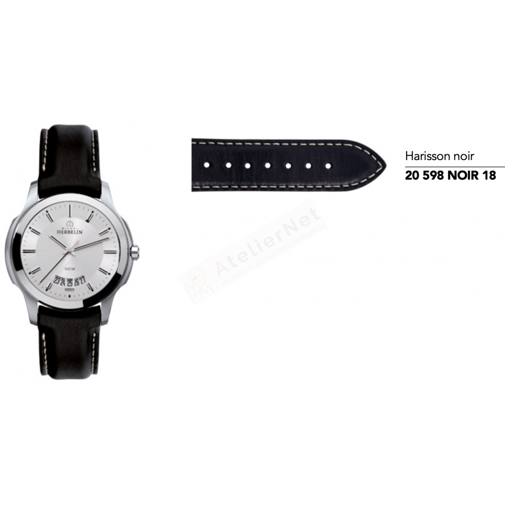 Bracelet Cuir Noir Michel Herbelin - AMBASSADE - 12239 / 20-598-NOIR-18-Bracelet de montre-AtelierNet