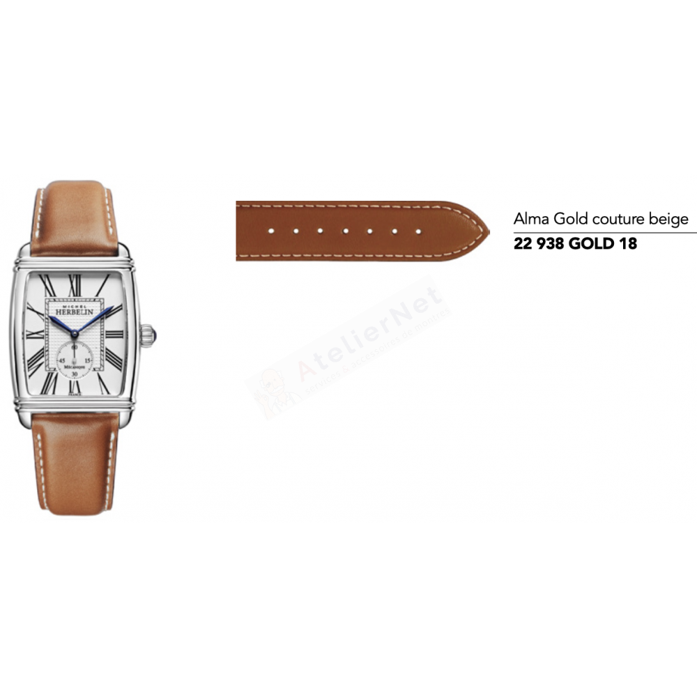 Bracelet Cuir Marron Michel Herbelin - ART DECO - 1938 / 22 938 GOLD 18-Bracelet de montre-AtelierNet