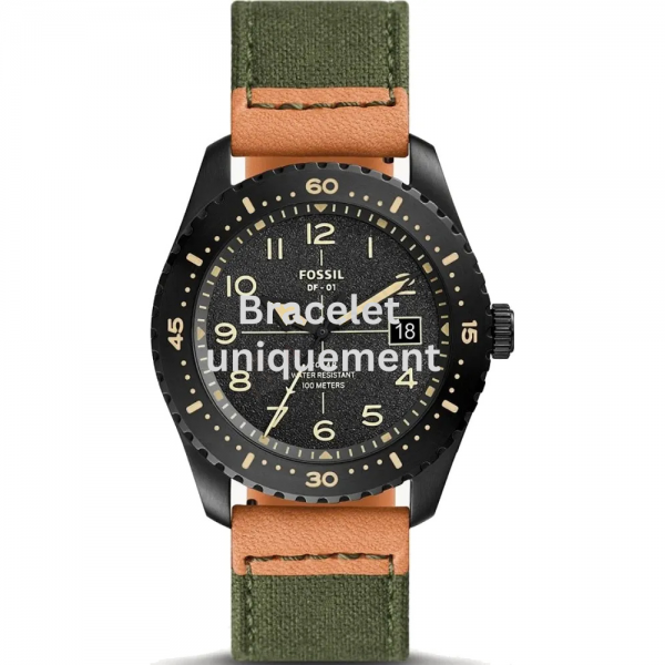 Bracelet textile sur cuir vert Fossil - DF-01 / LE1136-Bracelet de montre-AtelierNet