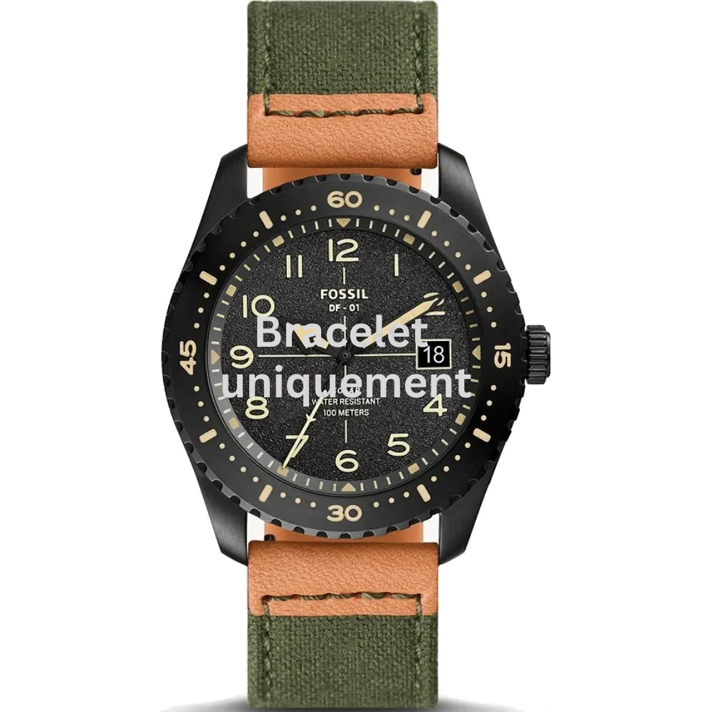 Bracelet textile on leather green Fossil - DF-01 / LE1136-Bracelets de montres-AtelierNet