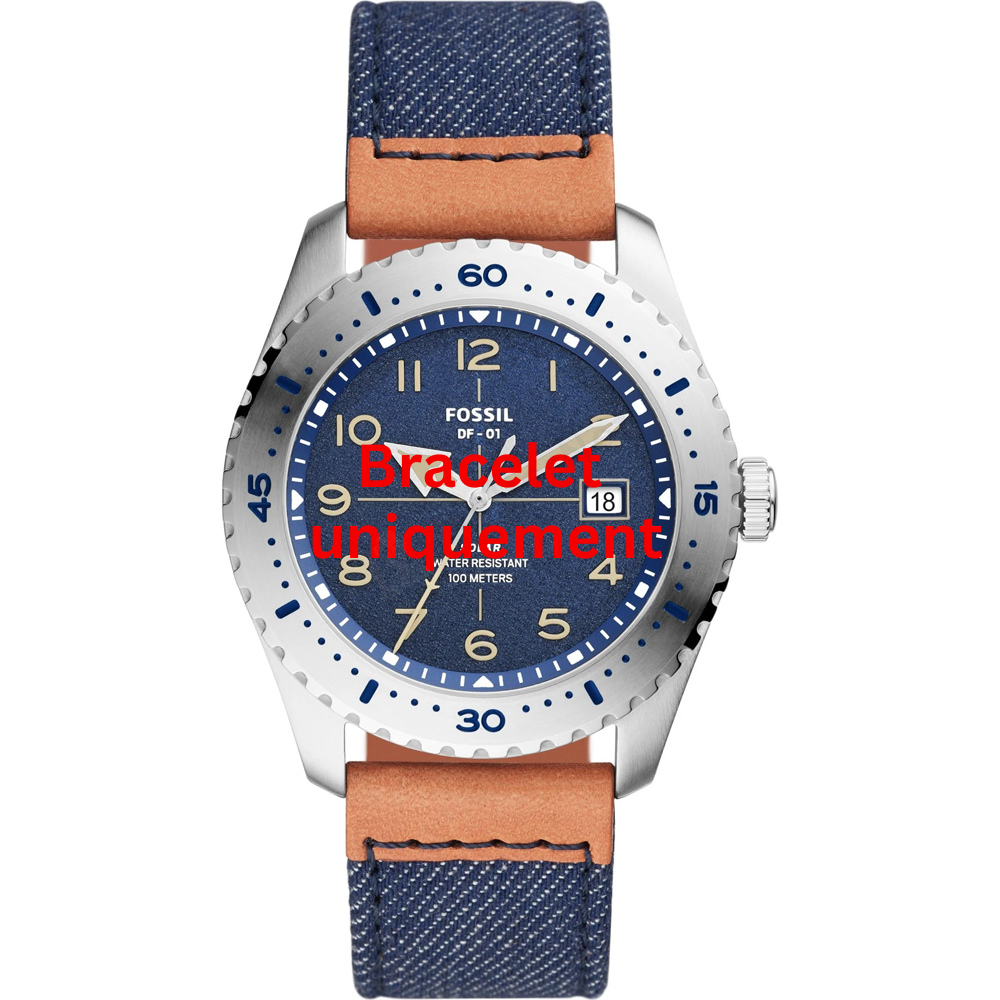 Bracelet textile sur cuir bleu Fossil - DF-01 / LE1135-Bracelet de montre-AtelierNet